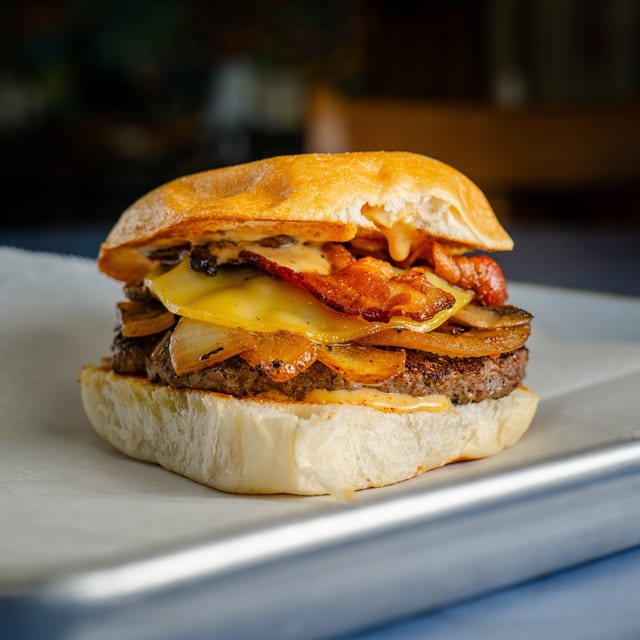 A'ha Smoked Gouda Burger.