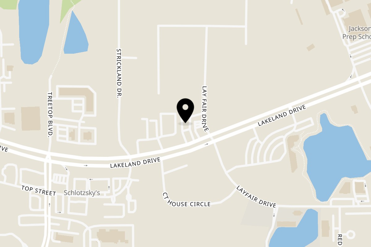 Map showing the location of A'HA Donuts & Bistro on 2640 Lakeland Dr in Flowood